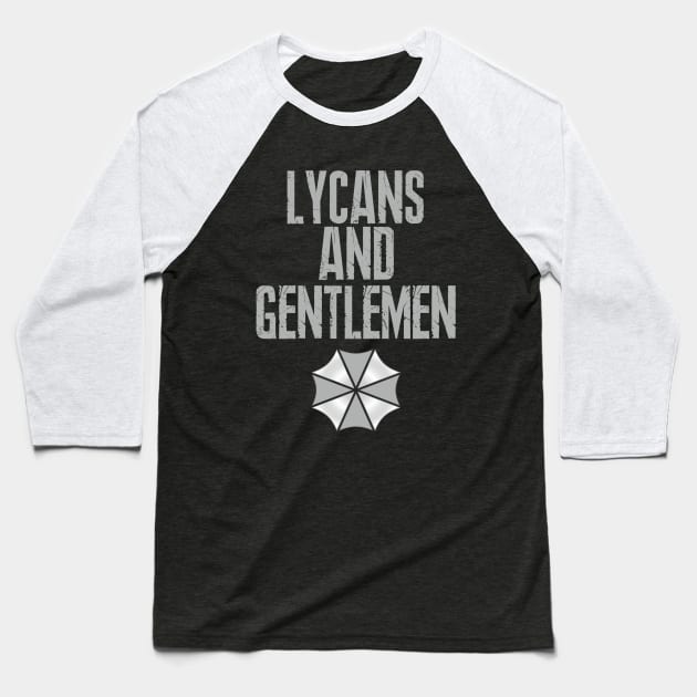 Resident Evil Lycans and Gentlemen Baseball T-Shirt by grinningmasque